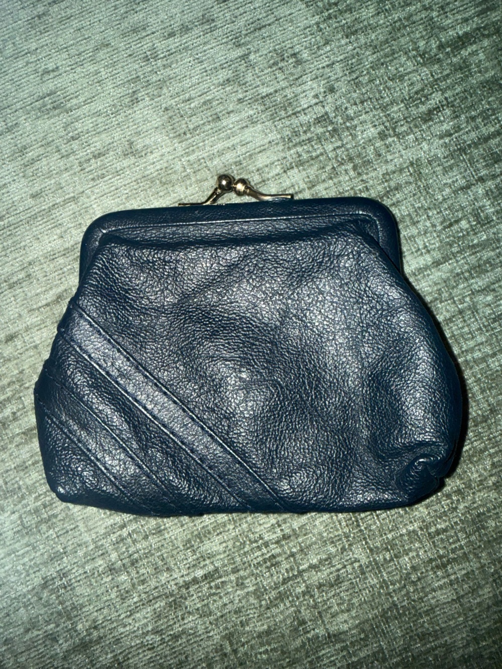 Vintage Navy Leather Coin Purse - Compact Women's Wallet